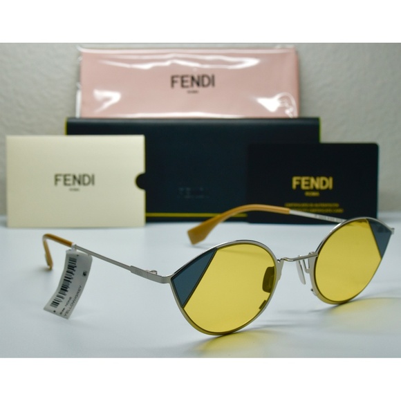FENDI FF0342/S B1ZHO SILVER/GREY/BEIGE YELLOW CAT EYE SUNGLASSES. 51mm main image 9
